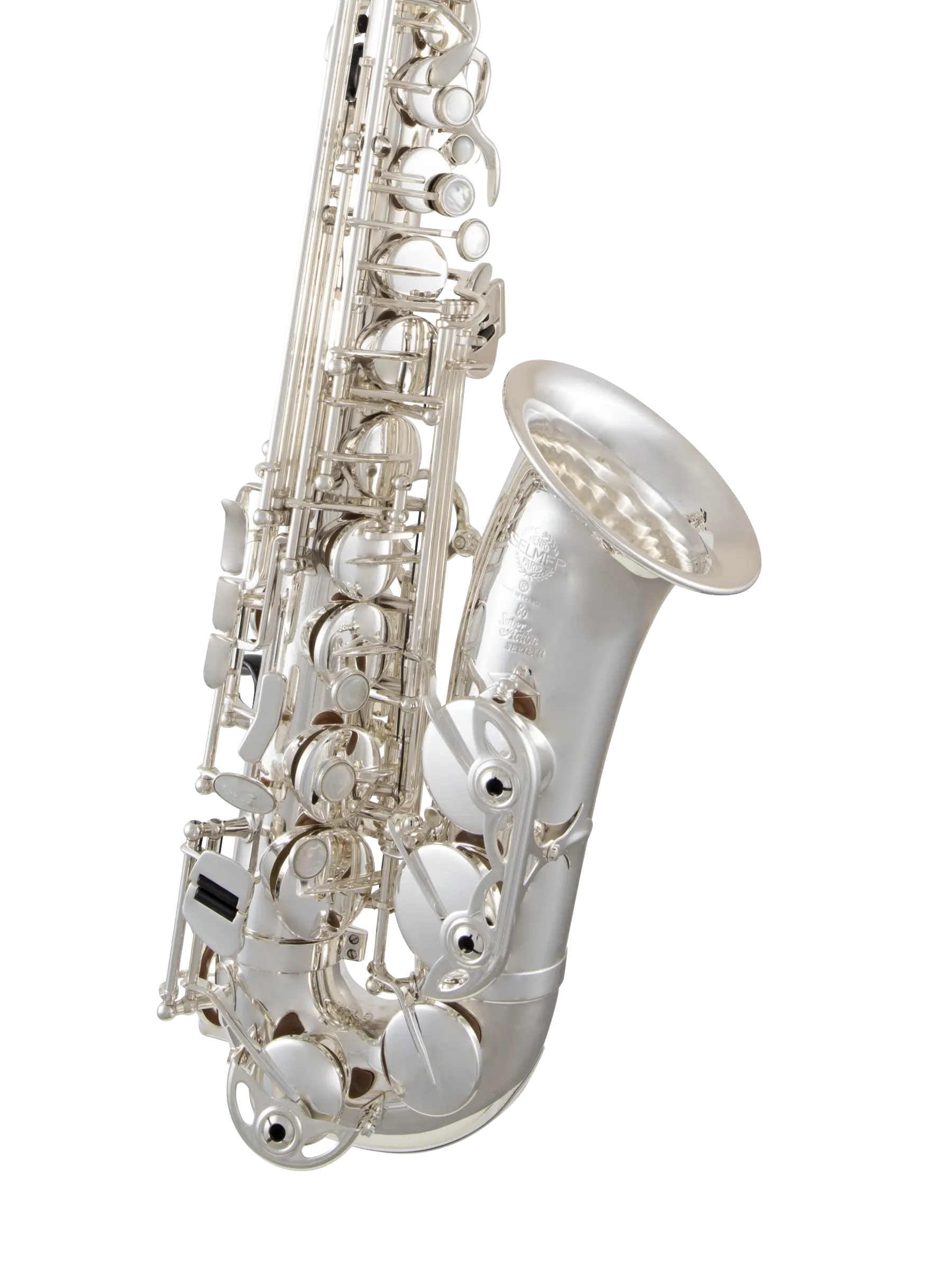 52JS Selmer Paris Silver Plate Alto Saxophone In Fr Vr Ls - zoomed in