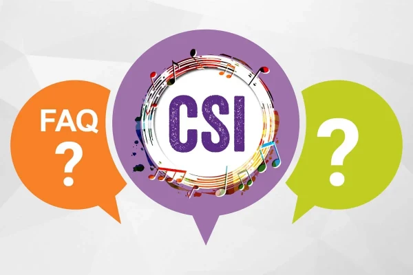 CSI logo with a artistic FAQ design