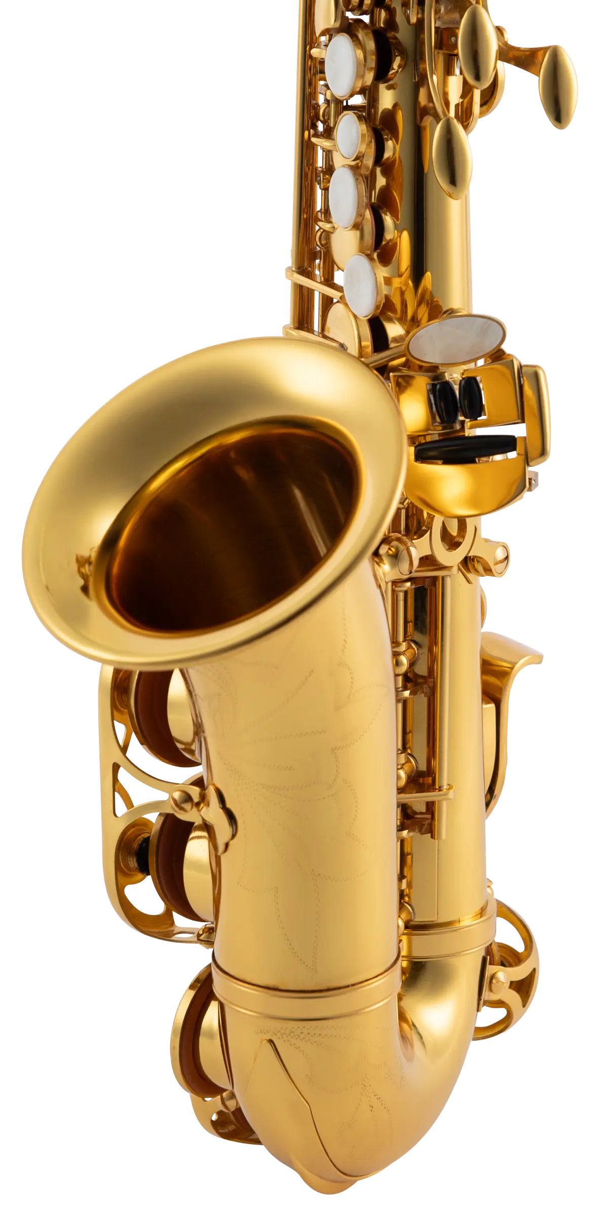 LSC311 Leblanc Beginner Curved Soprano Saxophone Bell Engraving - zoomed in