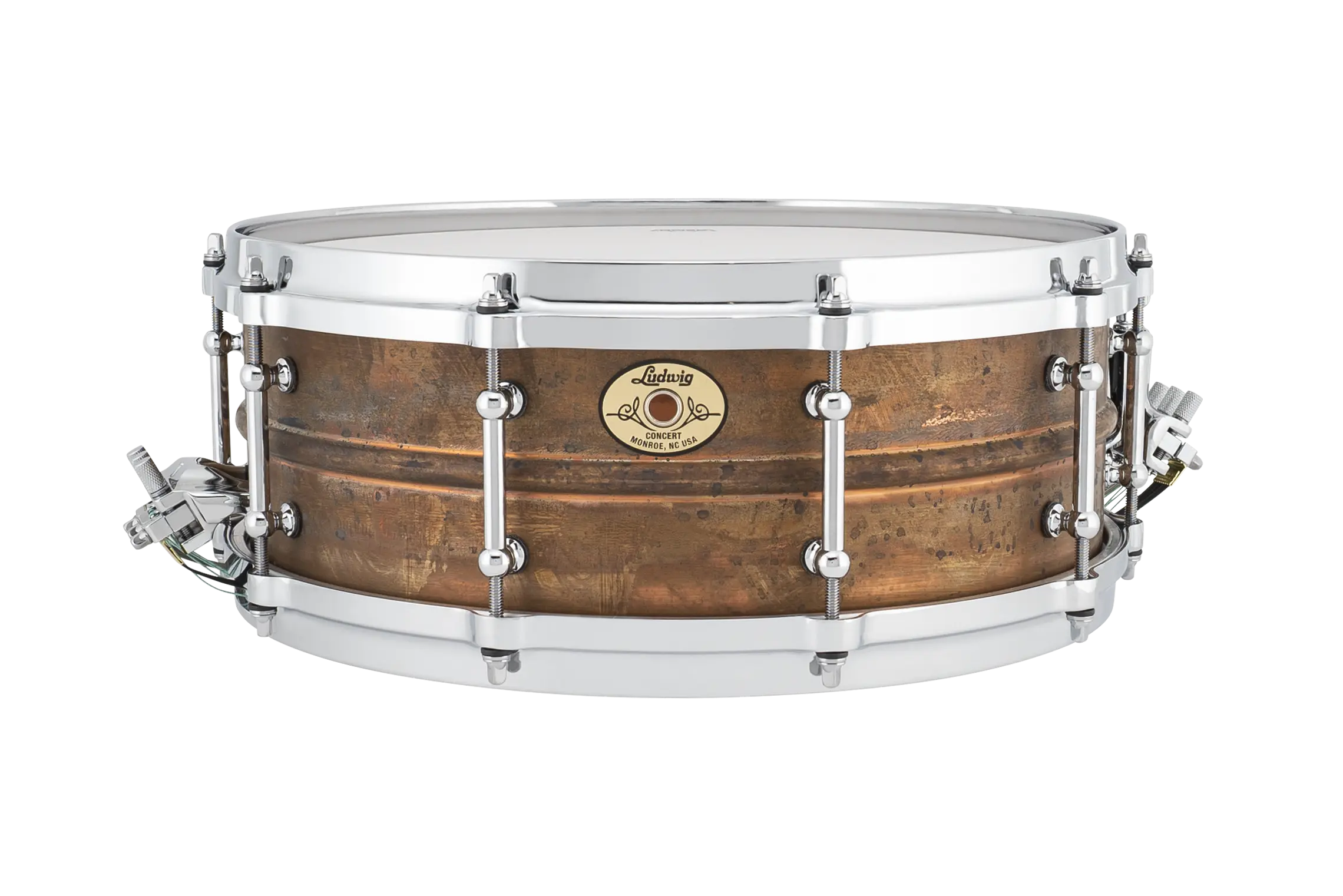 LCS514CTD Ludwig Concert Raw copper 5x14 snare drum A - zoomed in