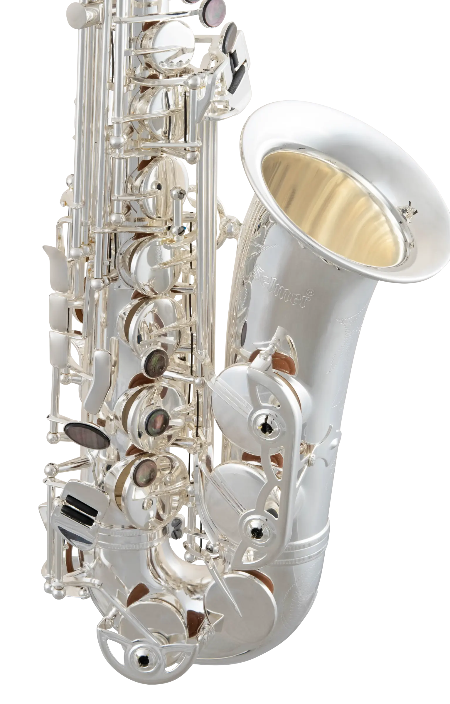 SAS711S Selmer Silver Finish Alto Saxophone - zoomed in